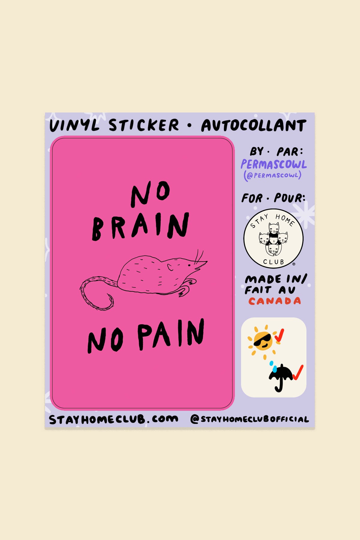Autocollant 'No Brain No Pain'