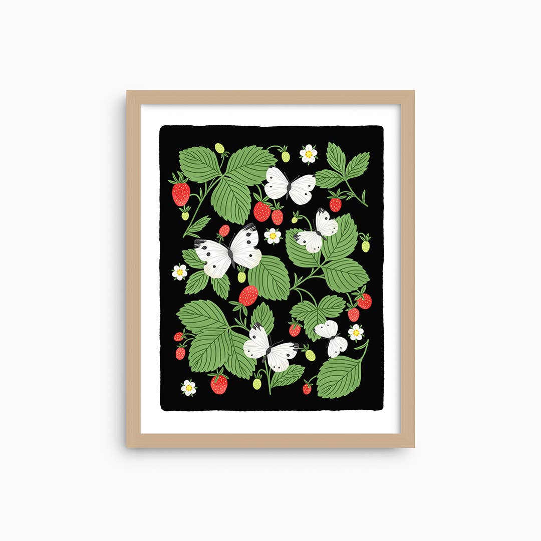 Strawberries and Butterflies Art Print