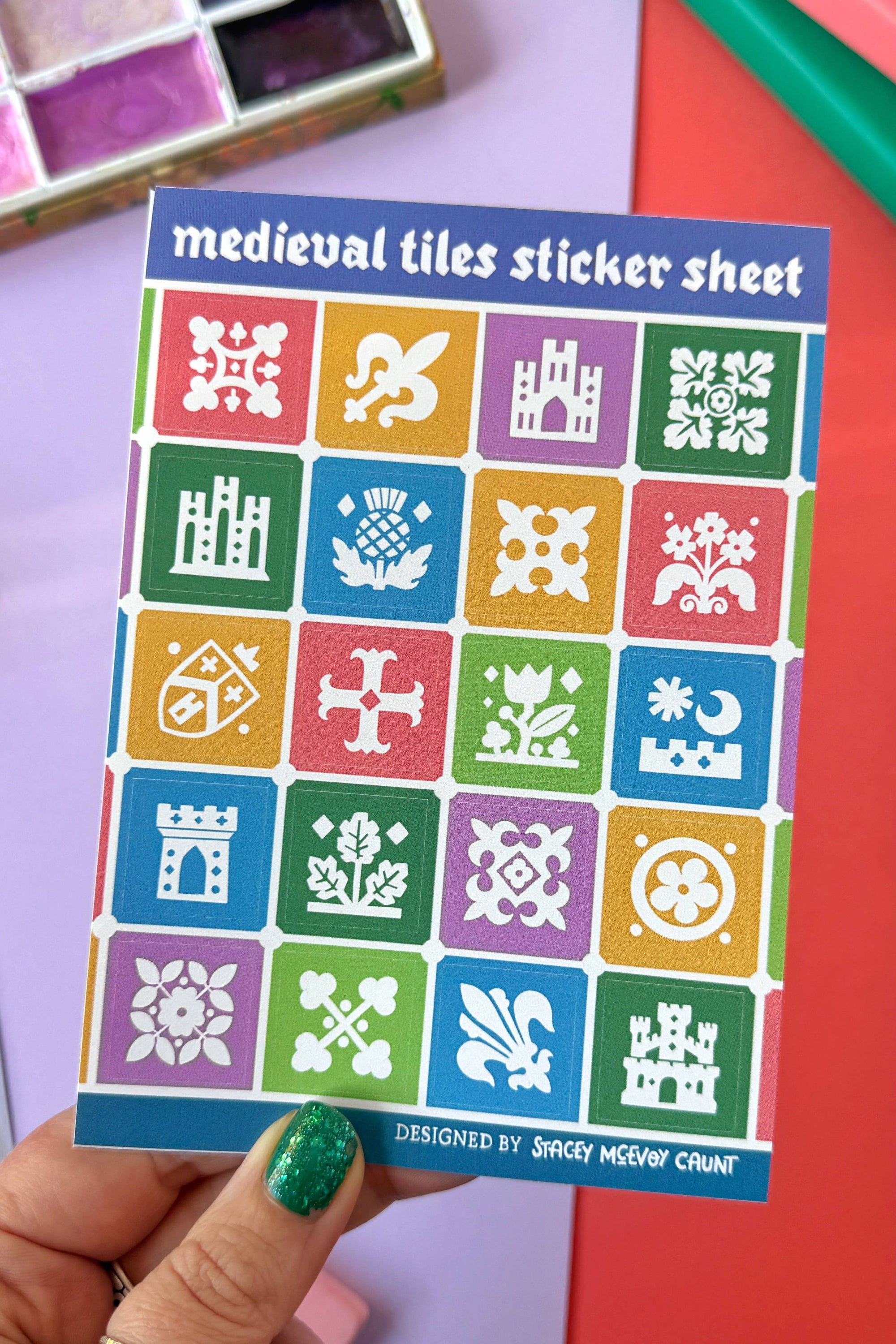 Planche d'autocollants de carreaux médiévaux - Couleurs d'automne