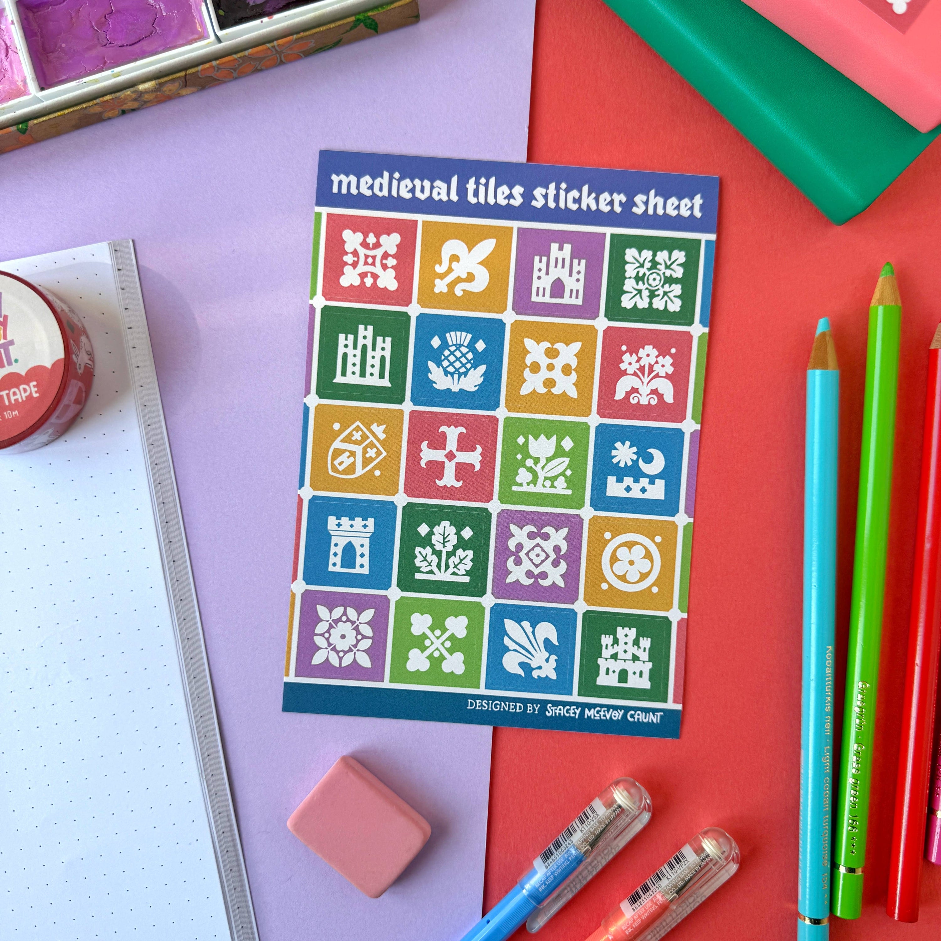 Planche d'autocollants de carreaux médiévaux - Couleurs d'automne