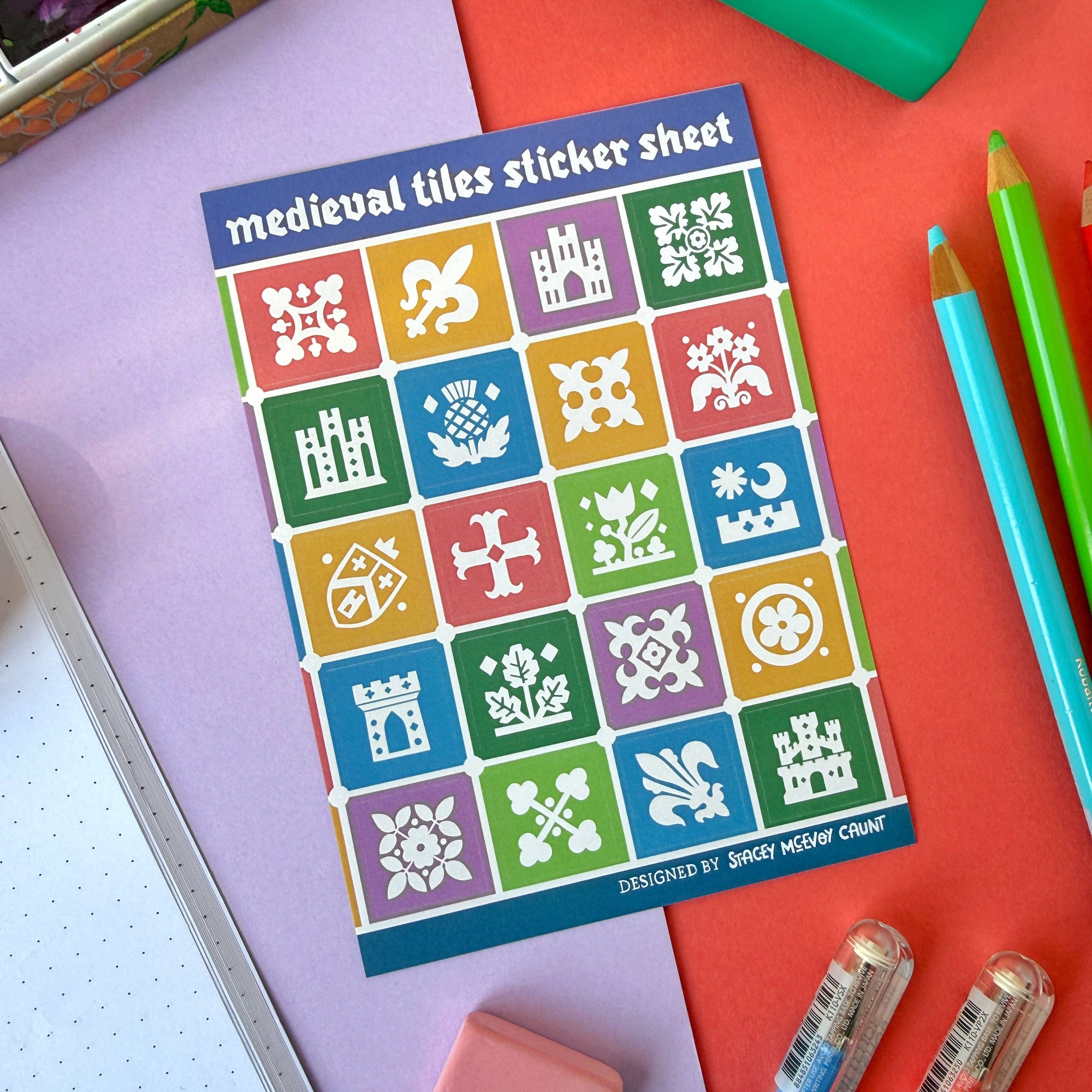 Planche d'autocollants de carreaux médiévaux - Couleurs d'automne