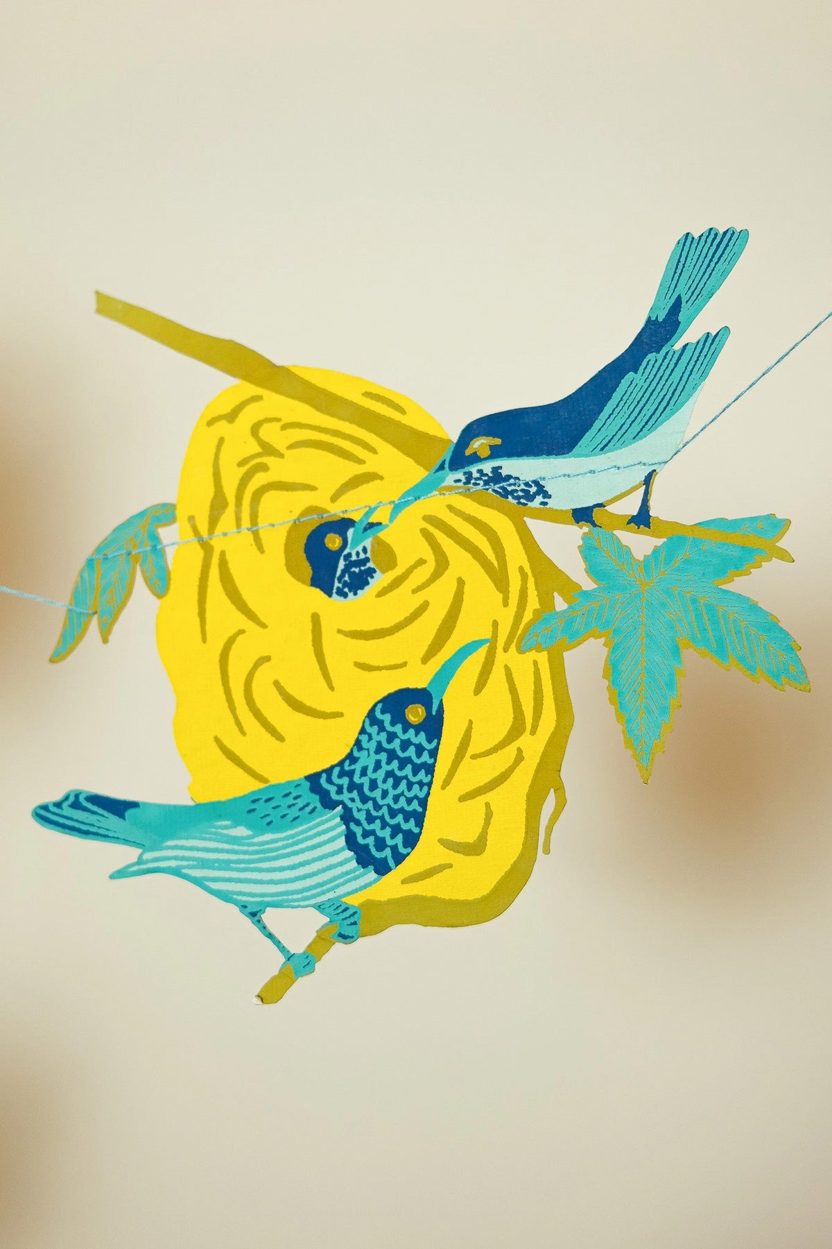 Bird Nests Screen Printed and Sewn Garland