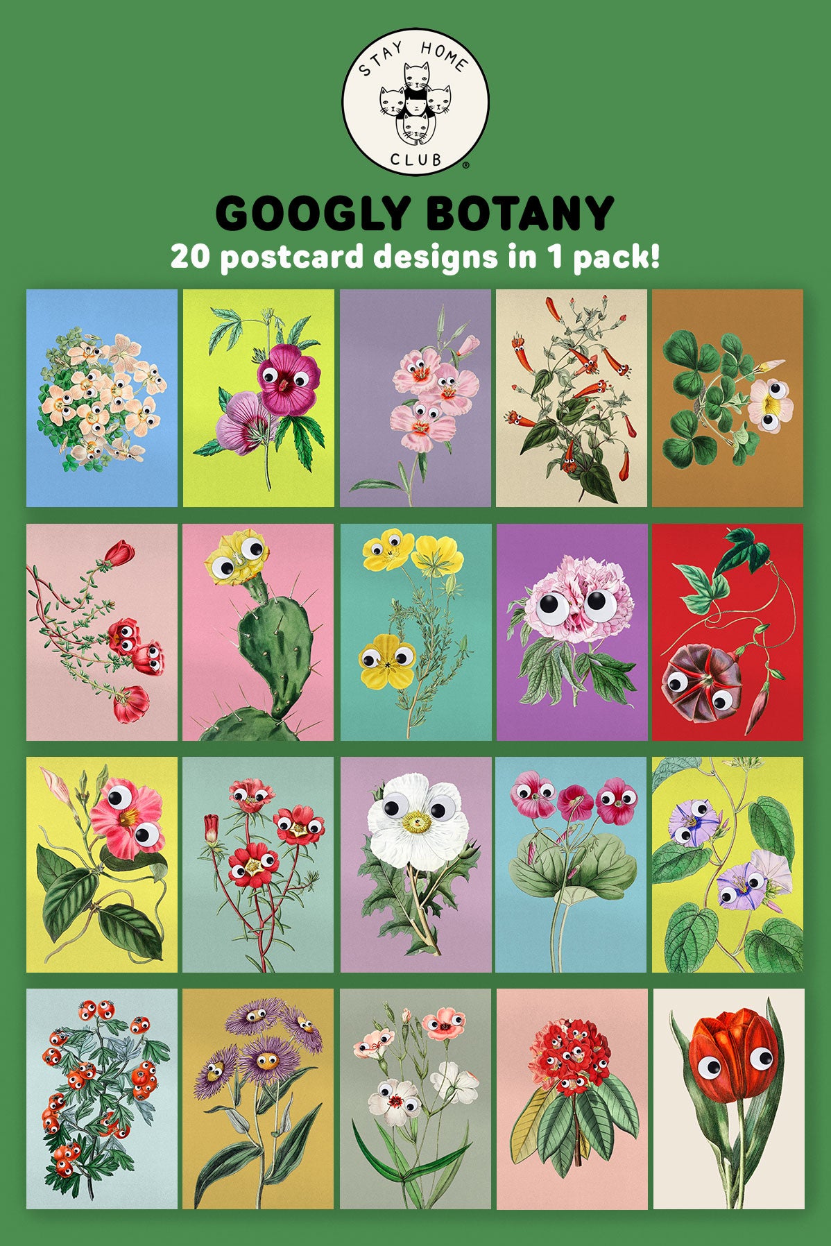 Paquet de 20 cartes postales "Googly Botany"