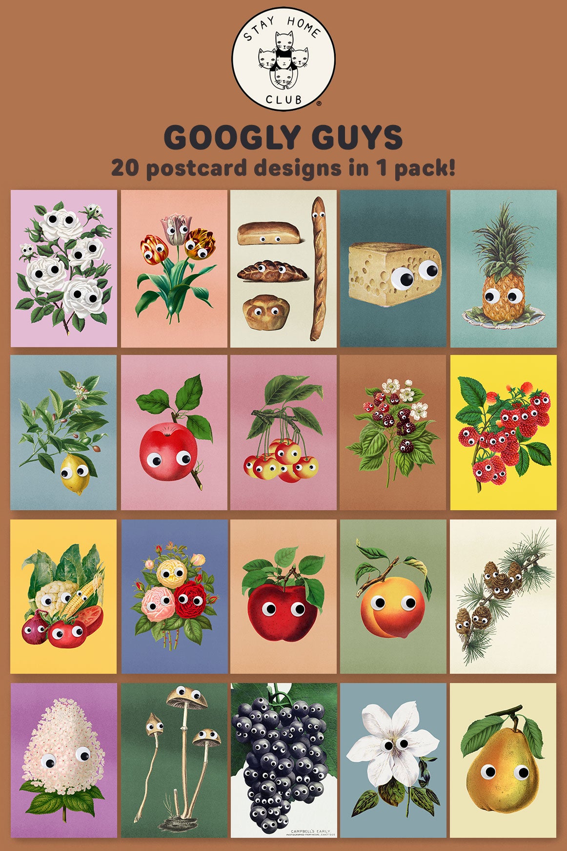 Paquet de 20 cartes postales "Googly Guys"