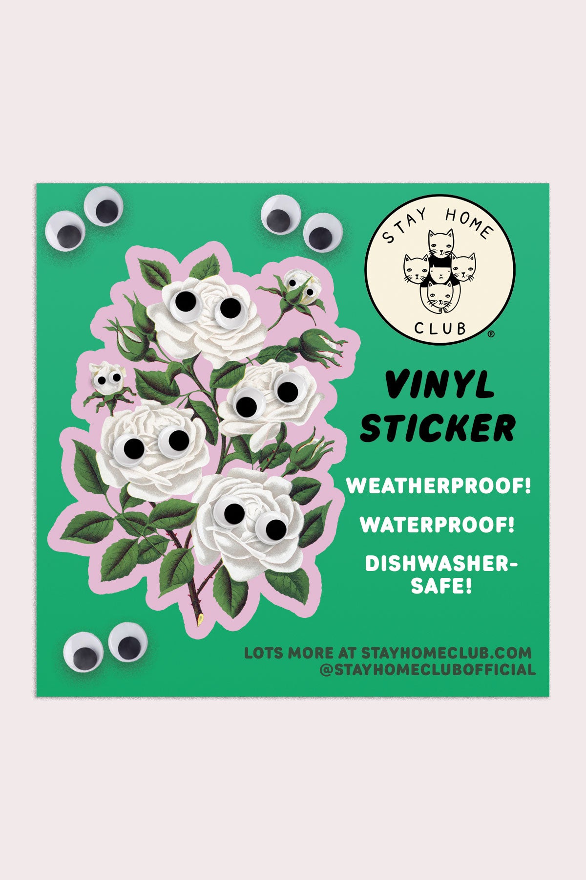 Googly White Roses Vinyl Sticker