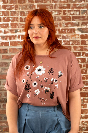T-Shirt Ample Carré 'Pressed Flowers'