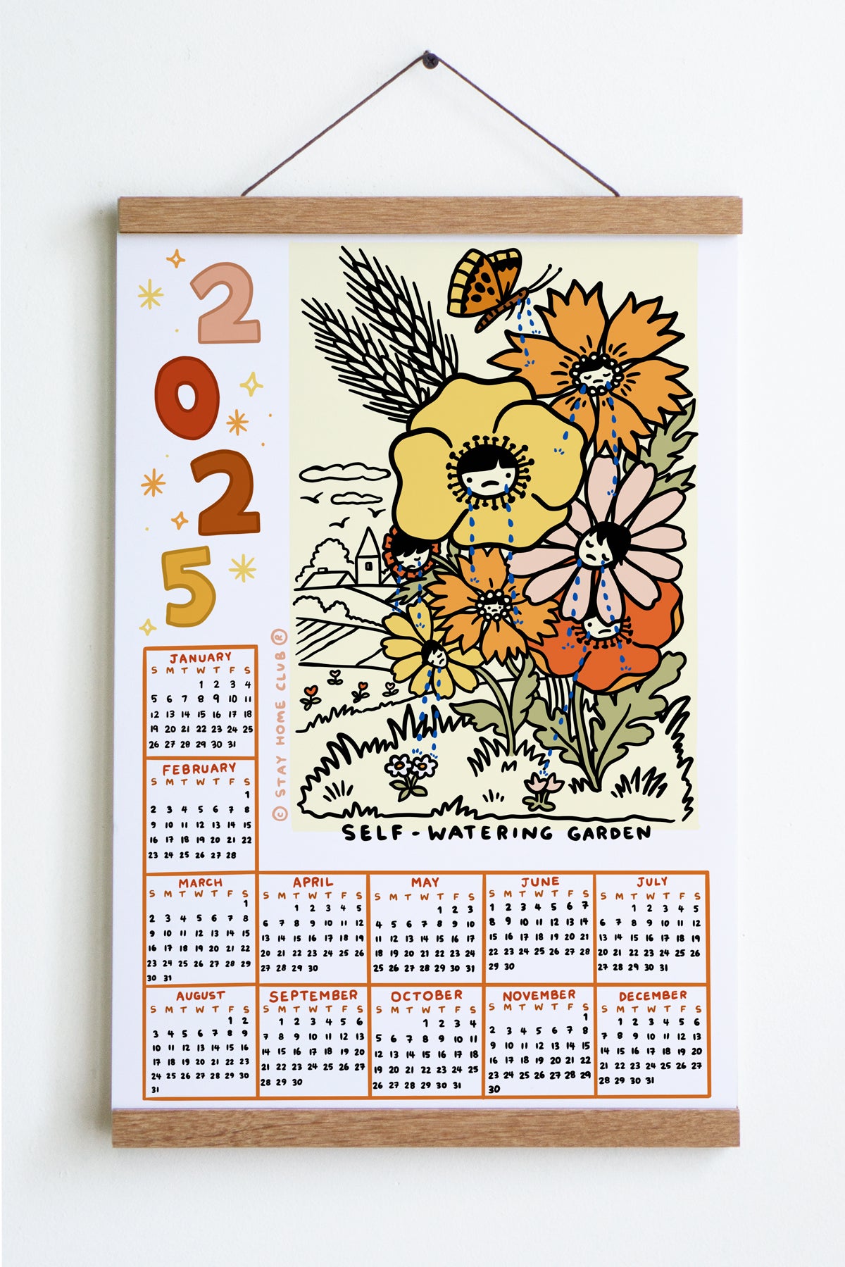 Affiche Calendrier Large 'Jardin Auto-Arrosant' (Anglais & Français)