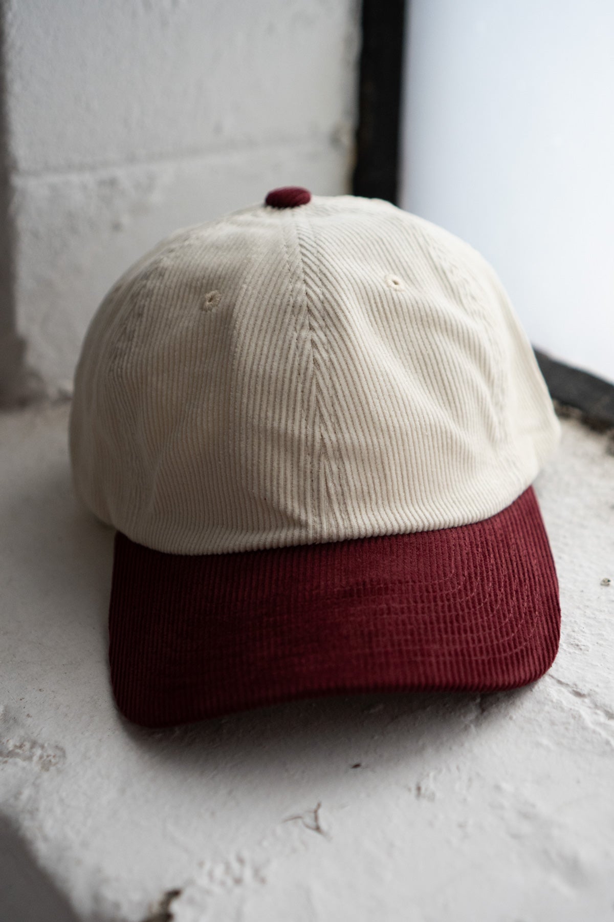 Blank Corduroy Hat - Cream / Plum
