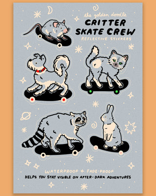 Reflective stickers featuring cute animals on skateboards
