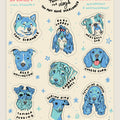 Sticker sheet featuring dogs with funny food related names