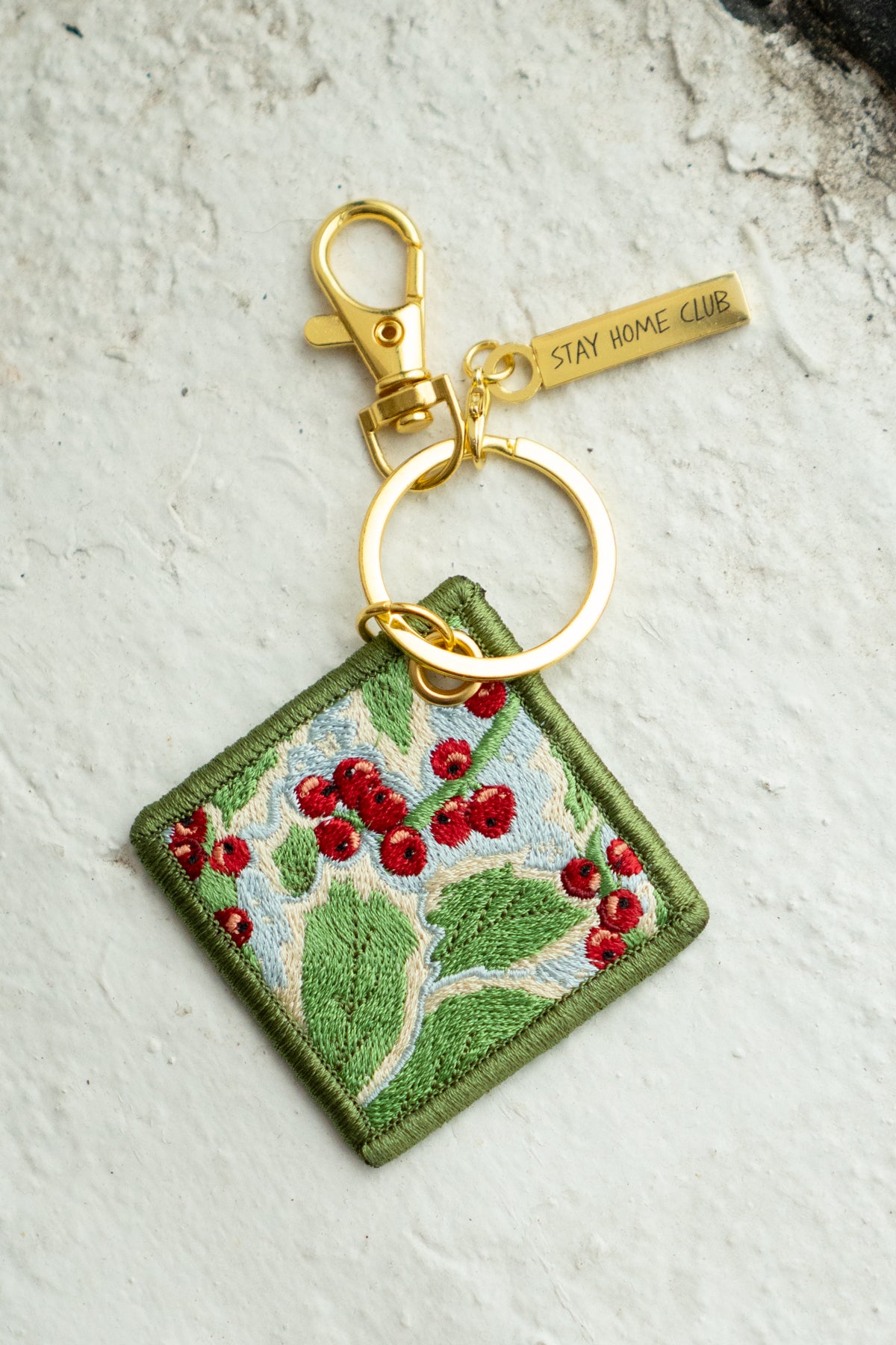 'Holly' - Porte-Clés Brodé avec fleur de naissance de décembre