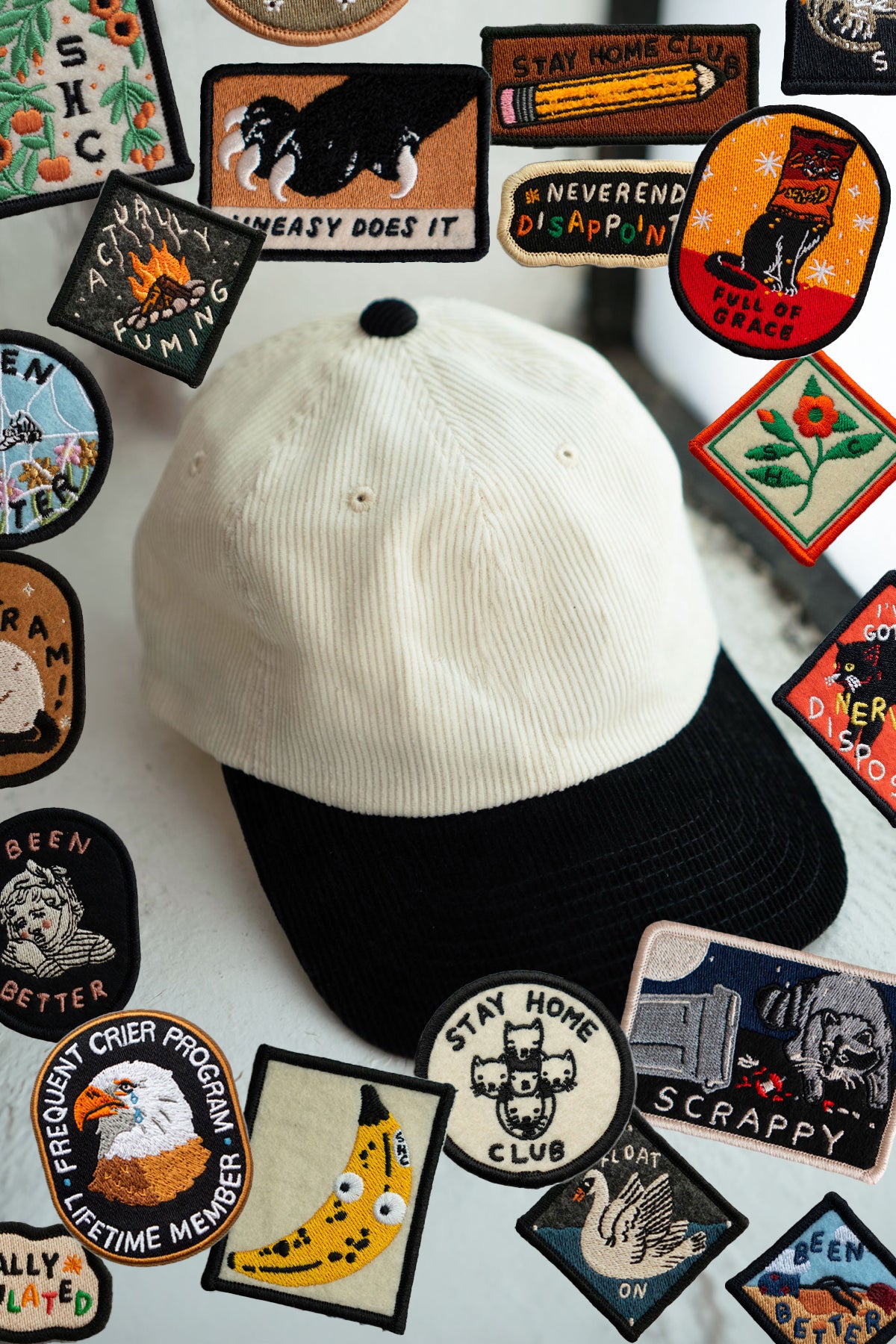 Patched Corduroy Hat - Pick Your Patch - Vanilla / Licorice