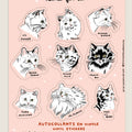 Sticker sheet featuring cats with funny names