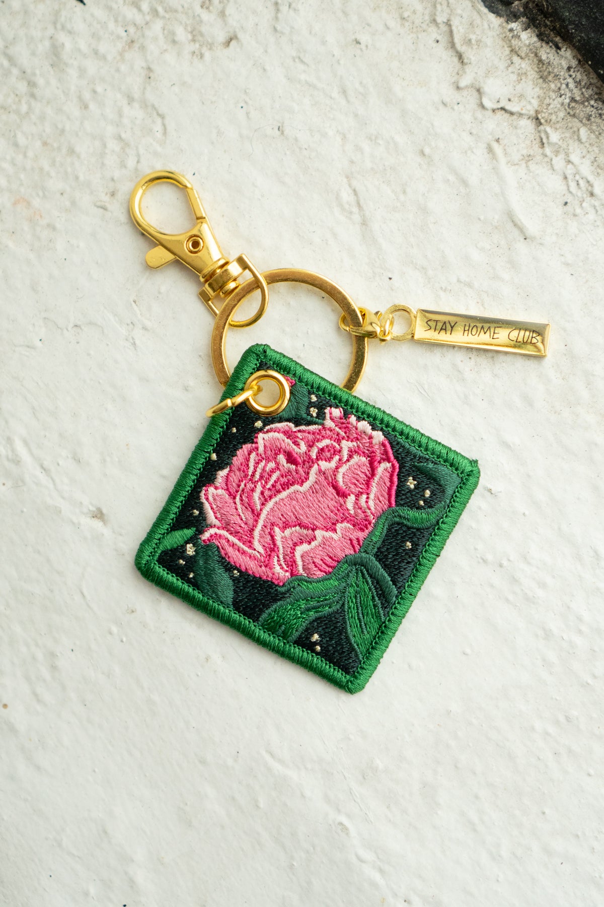 'Peony' - Porte-Clés Brodé avec fleur de naissance de novembre
