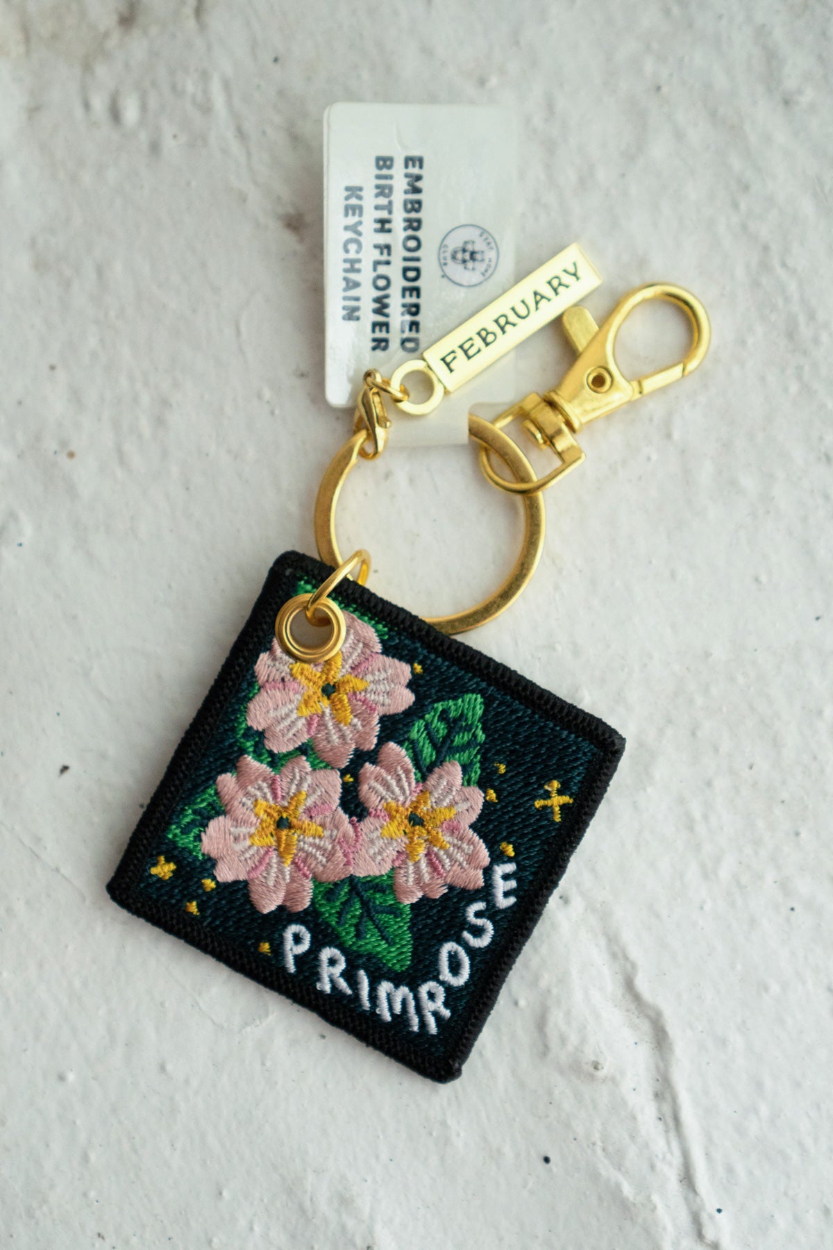'Primrose' - Porte-Clés Brodé avec fleur de naissance de février