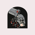 Sticker featuring a raccoon rummaging through trash with the word "scrappy"
