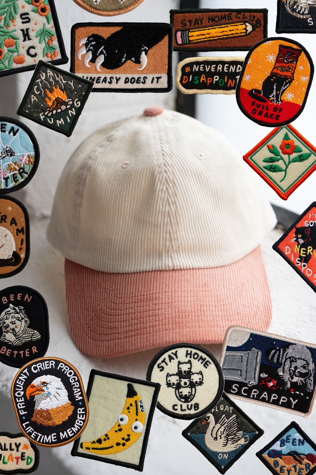 Patched Corduroy Hat - Pick Your Patch - Vanilla / Strawberry