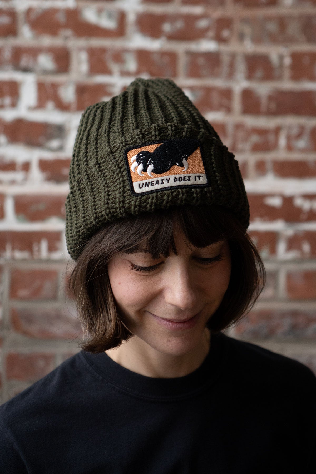 Uneasy Does It Patched Chunky Beanie