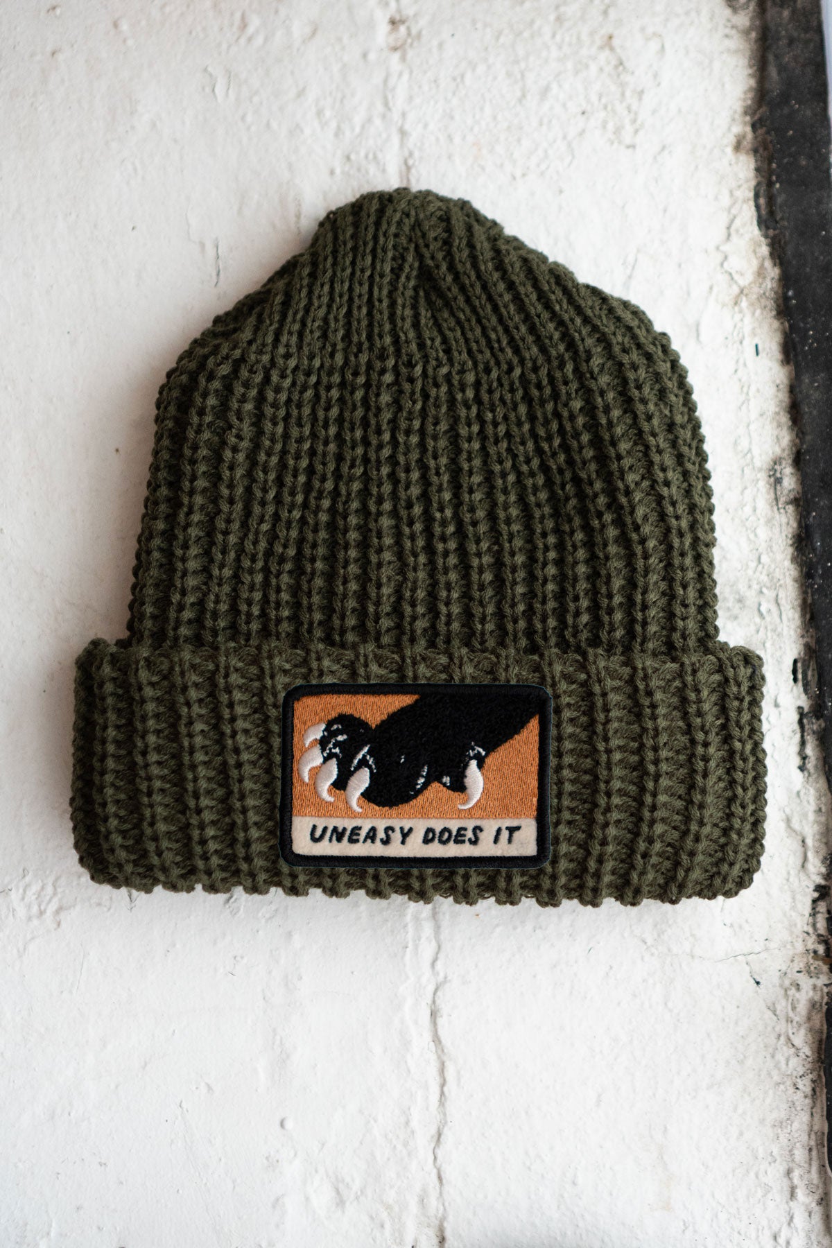 Uneasy Does It Patched Chunky Beanie