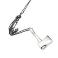 necklace with dark chain and polished silver axe pendant 